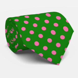 Gravata Desenho de padrão de bolinhas rosa sobre verde