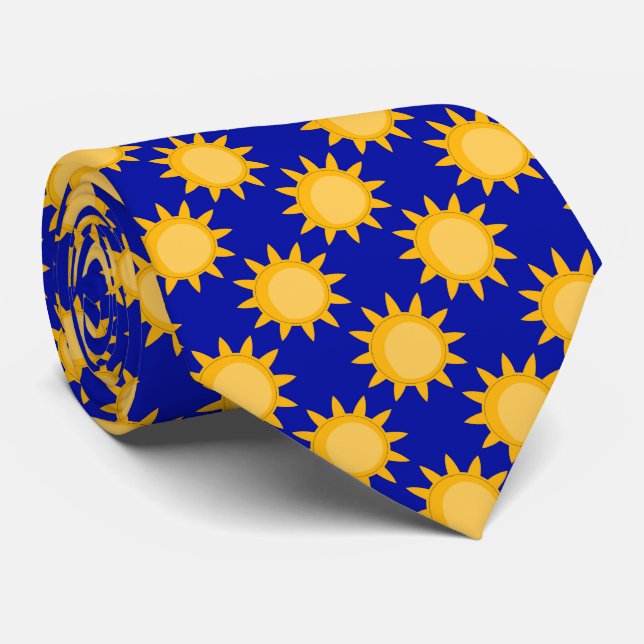 Gravata Desenho de padrão de sol brilho no azul  (Rolled)