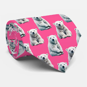 Gravata Desenho de padrão de urso polar rosa