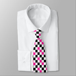 Gravata Desenho de padrão xadrez rosa preto e branco