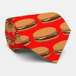 Gravata Desenho do Hamburger no fundo vermelho