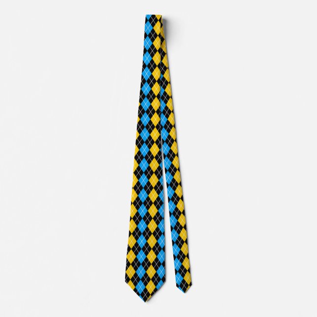 Gravata Desenho em Diamante Argyle Amarelo Azul e Preto (Frente)