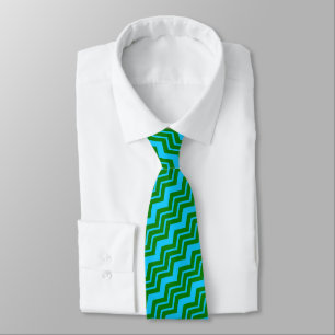 Gravata Desenho em ziguezague com Chevron Azul Verde