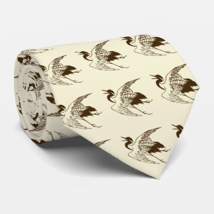 Gravata Desenho japonês de um guindaste, Brown do vintage