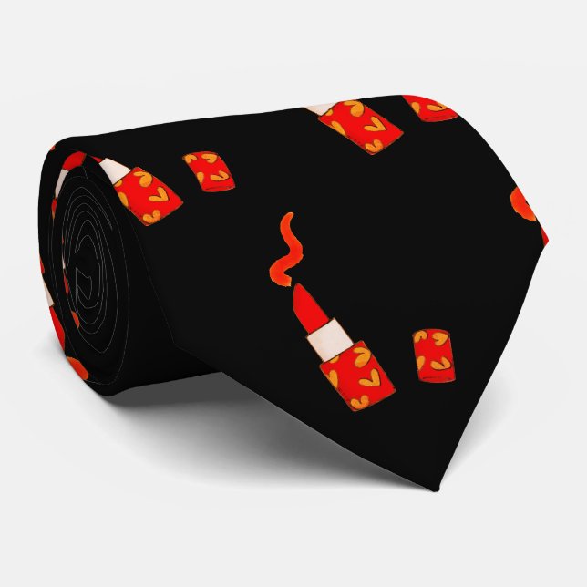 Gravata Desenho Pop Art de Batom com Coração Vermelho (Rolled)
