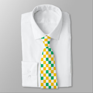 Gravata Desenho Xadrez Amarelo Branco Verde