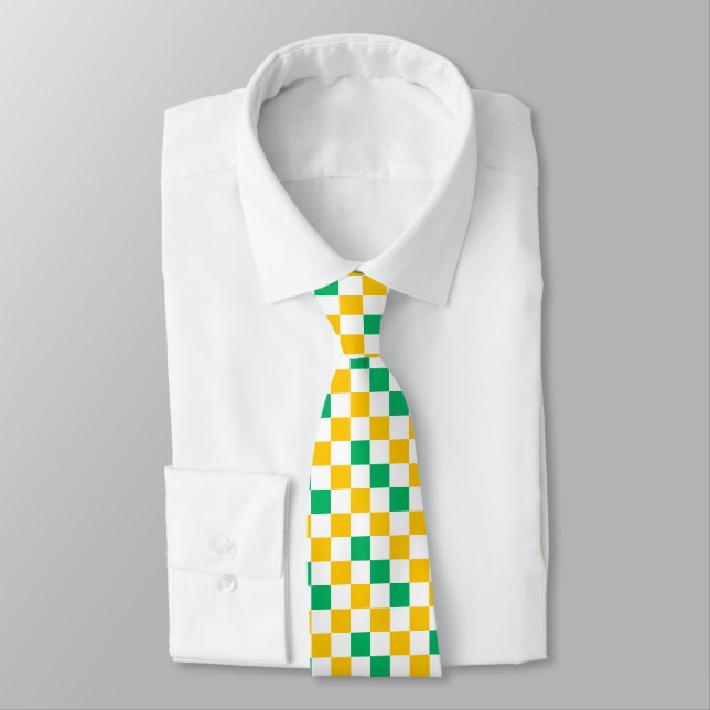 Gravata Desenho Xadrez Amarelo Branco Verde (Amarrado)