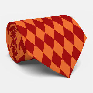 Gravata Desenho Xadrez Arlequim Vermelho e Laranja