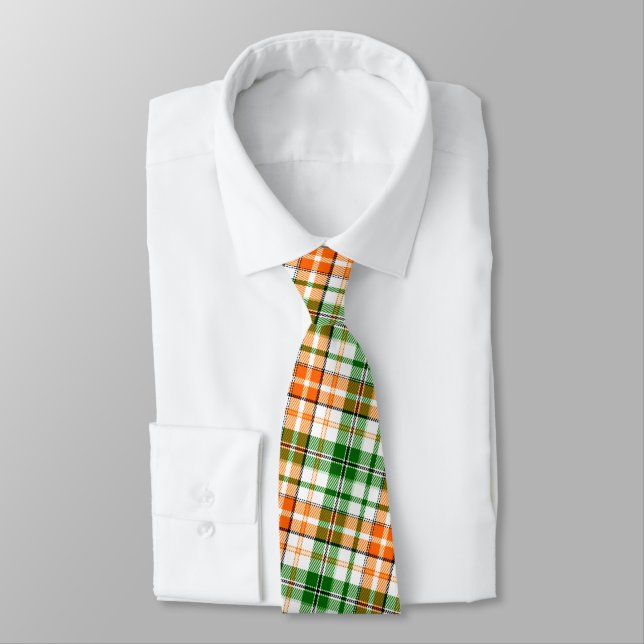 Gravata Desenho Xadrez Escocês Laranja Verde Branco (Amarrado)