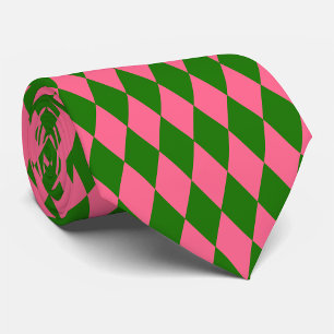 Gravata Desenho Xadrez Harlequin Verde Rosa