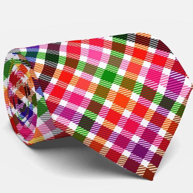 Gravata Desenho Xadrez Tártan em Twill Colorido Branco (Criador carregado)