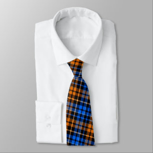 Gravata Desenho Xadrez Tartan Laranja Azul Preto 