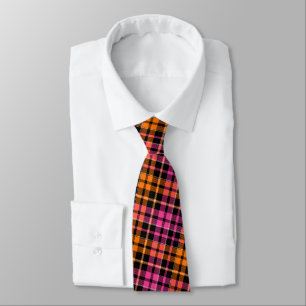 Gravata Desenho Xadrez Tartan Preto Rosa Laranja