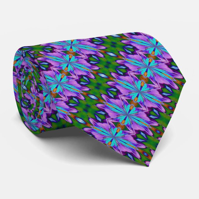 Gravata Design Abstrato Verde Turquesa Roxo (Rolled)