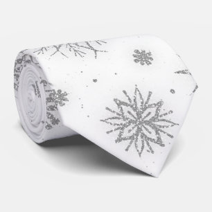 Gravata Design Branco Silver Snowflakes