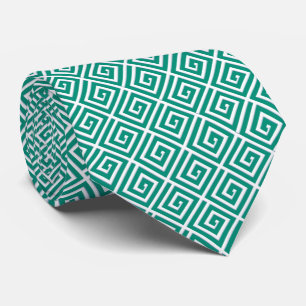 Gravata Design chave grego - cerceta e branco
