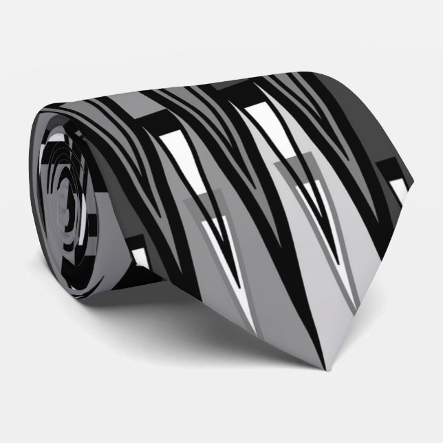 Gravata Design De cinzas E Triângulos Geométricos Pretos, (Rolled)