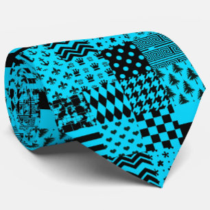 Gravata Design de Correção de Padrões Mistos Azul Preto