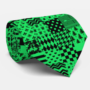Gravata Design de Correção de Padrões Mistos Pretos Verdes