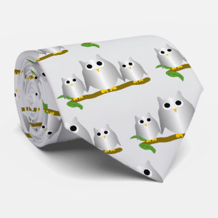 Gravata Design de Corujas Prateadas com Fundo de Qualquer