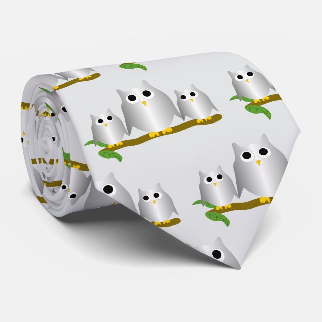 Gravata Design de Corujas Prateadas com Fundo de Qualquer  (Rolled)