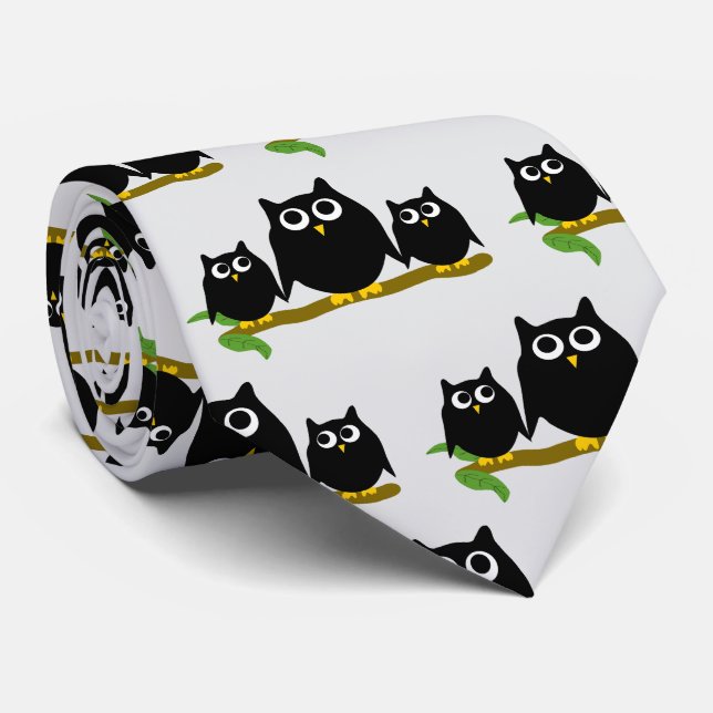 Gravata Design de Corujas Pretas com Fundo de Qualquer Cor (Rolled)