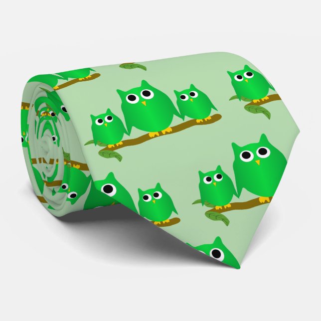 Gravata Design de Corujas Verdes com Qualquer Cor de Fundo (Rolled)