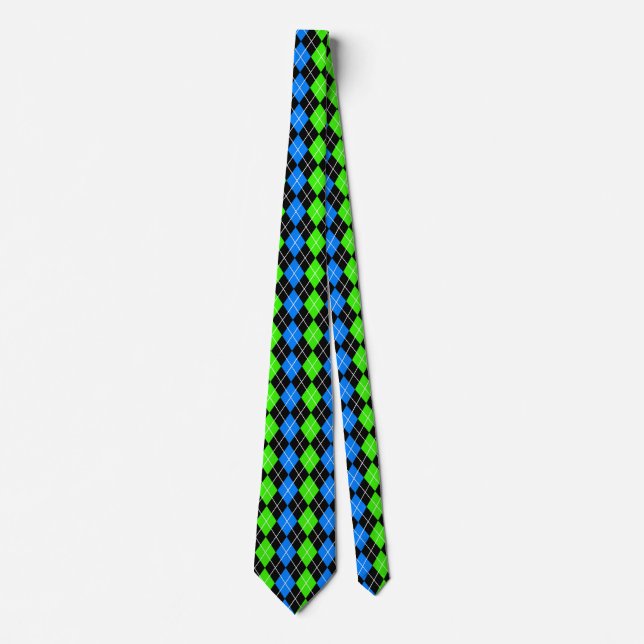 Gravata Design de Diamante de Argyle Preto Verde Azul (Frente)