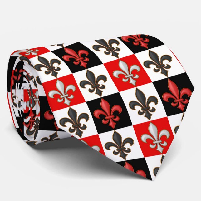 Gravata Design de Fleur-de-lis, branco-preto-vermelho (Criador carregado)
