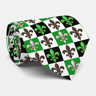 Gravata Design de Fleur-de-lis, branco-verde, com verifica