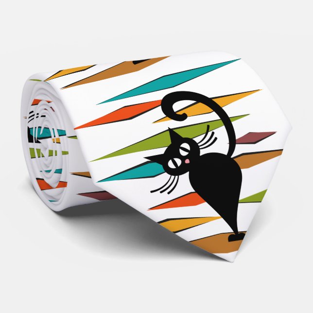 Gravata design de gato preto meio século (Rolled)