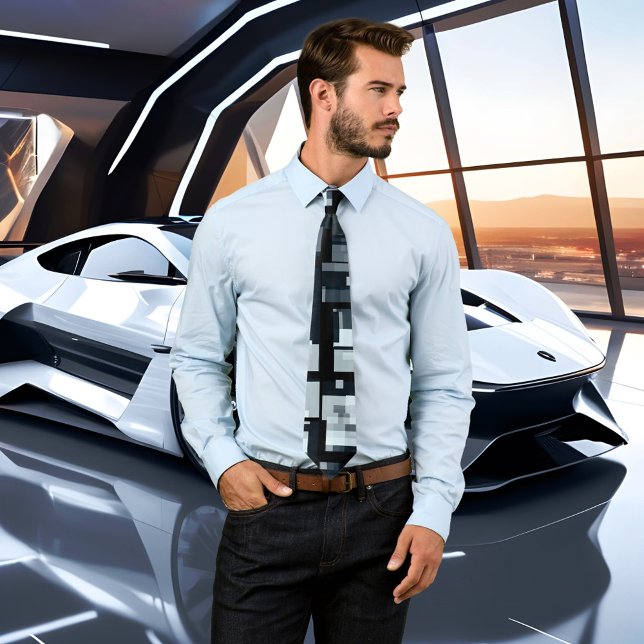 Gravata Design de Gráfico Industrial Torneio Azul Negro (An industrial graphic design tie in dusty blue and black colors.)