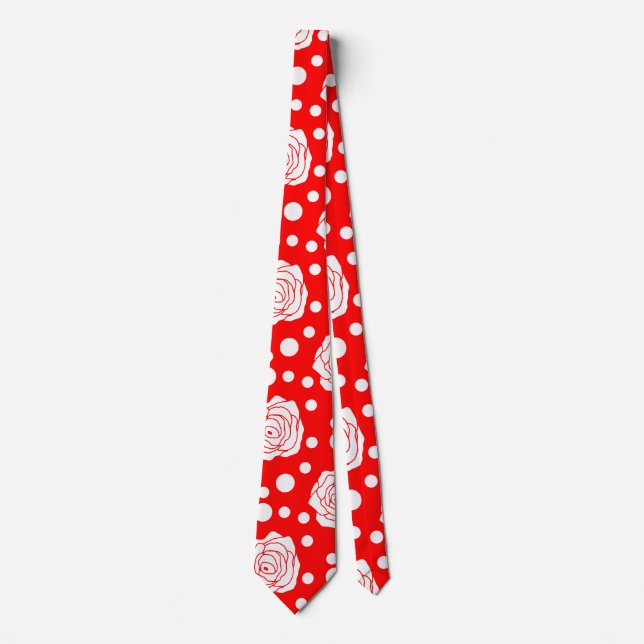 Gravata Design de Ilustração Floral das Bolinhas Brancas V (Frente)