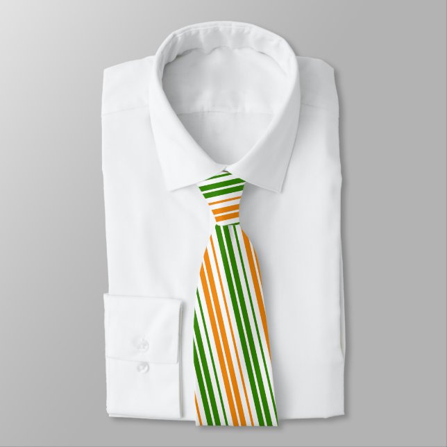 Gravata Design de Listras Verticais Laranja Branco Verde   (Amarrado)