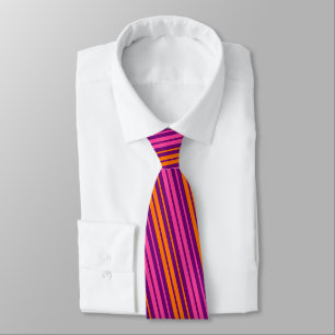 Gravata Design de Listras Verticais Roxo Rosa Laranja