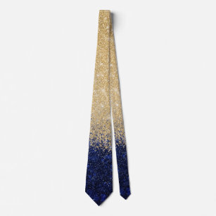 Gravata Design de luxo de Ombre Dourado e azul com brilho