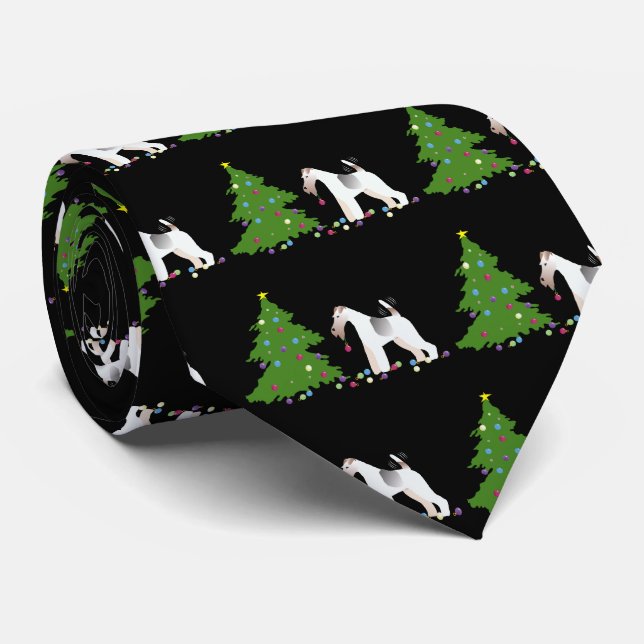 Gravata Design de Natal da Fox Terrier Silhouket (Rolled)