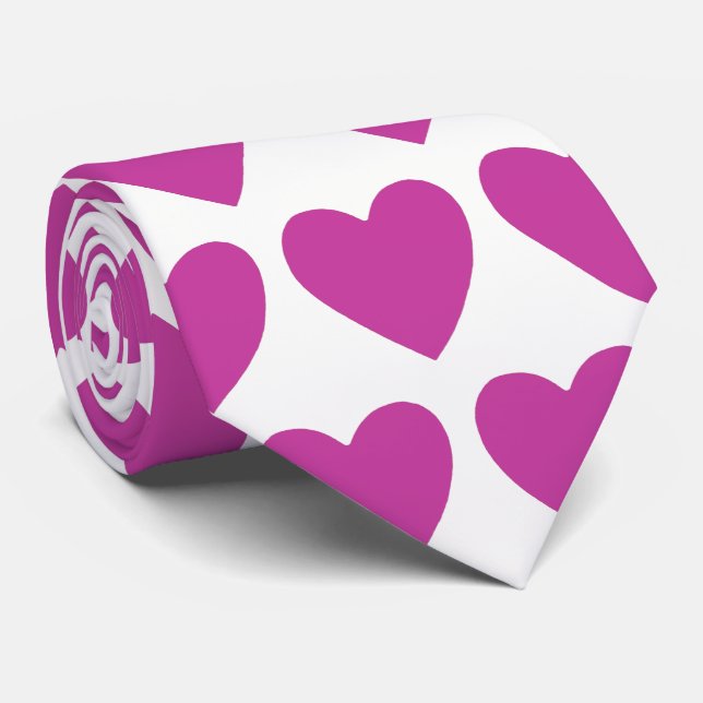 Gravata Design de padrão cardíaco cor-de-rosa profundo (Rolled)