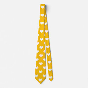 Gravata Design de Padrão Coração de Amor Branco Amarelo