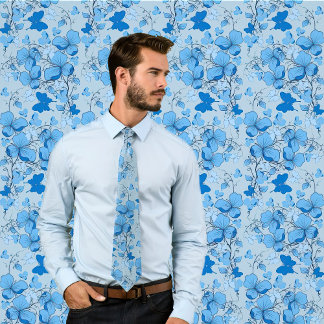 Gravata Design de Padrão Floral Azul - Casamentos/Almoço