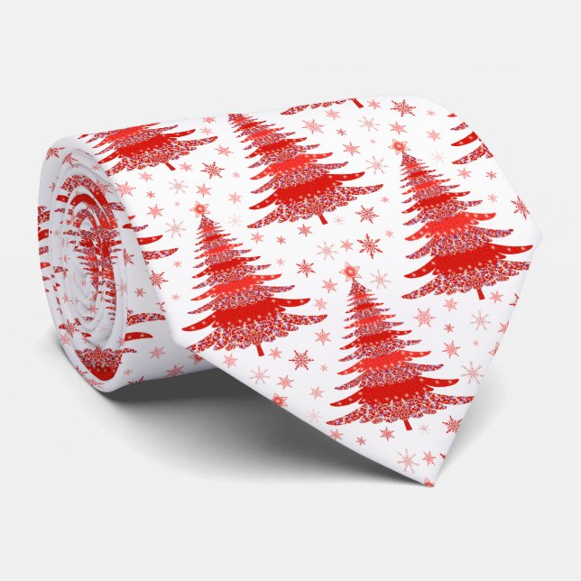 Gravata Design de Padrão Vermelho da Árvore Natal (Rolled)