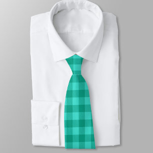 Gravata Design de xadrez gingado azul-verde e turquesa