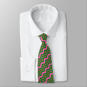Gravata Design de Ziguezague Chevron Verde Rosa