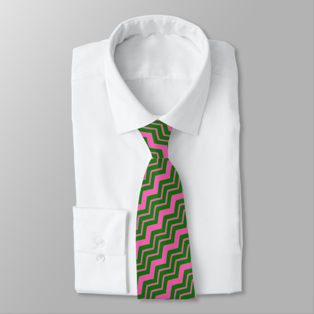 Gravata Design de Ziguezague Chevron Verde Rosa  (Amarrado)