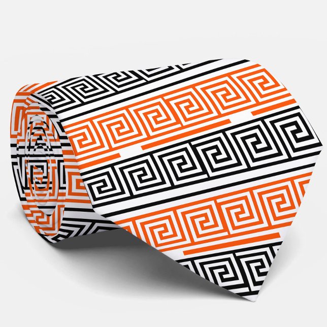 Gravata Design do Padrão de Frete Grego Preto Laranja (Criador carregado)