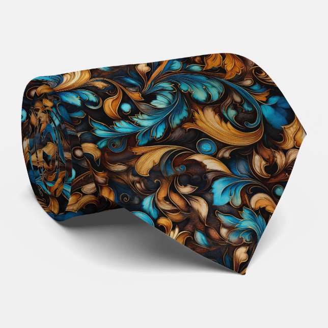 Gravata Design Em Alto Relevo Marrom E Dourado (Rolled)