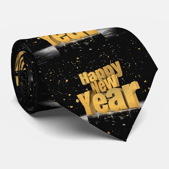 Gravata Design Feliz ano novo Dourado Encantado E Encantad (Rolled)