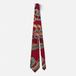 Gravata Design Floral Retro Azul e Vermelho