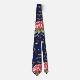 Gravata Design Floral Retro Rosa e Azul