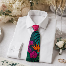 Gravata Design Floral Tropical | Hibisco & Folhagem